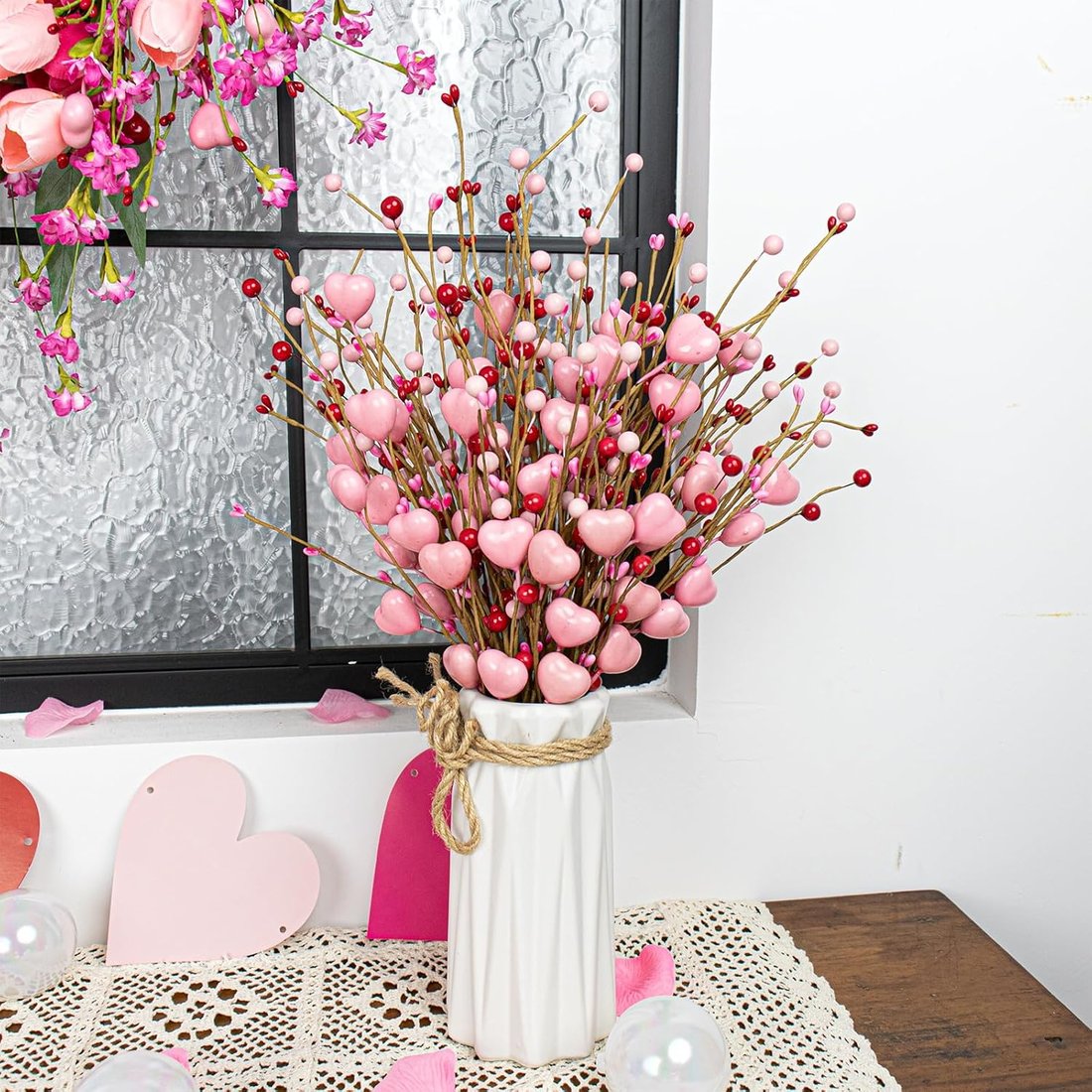 Romance in Bloom: Pink Heart & Berry Floral Stems (Valentine's Edition)