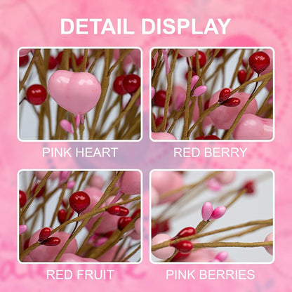 Romance in Bloom: Pink Heart & Berry Floral Stems (Valentine's Edition)