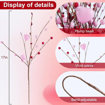 Romance in Bloom: Pink Heart & Berry Floral Stems (Valentine's Edition)