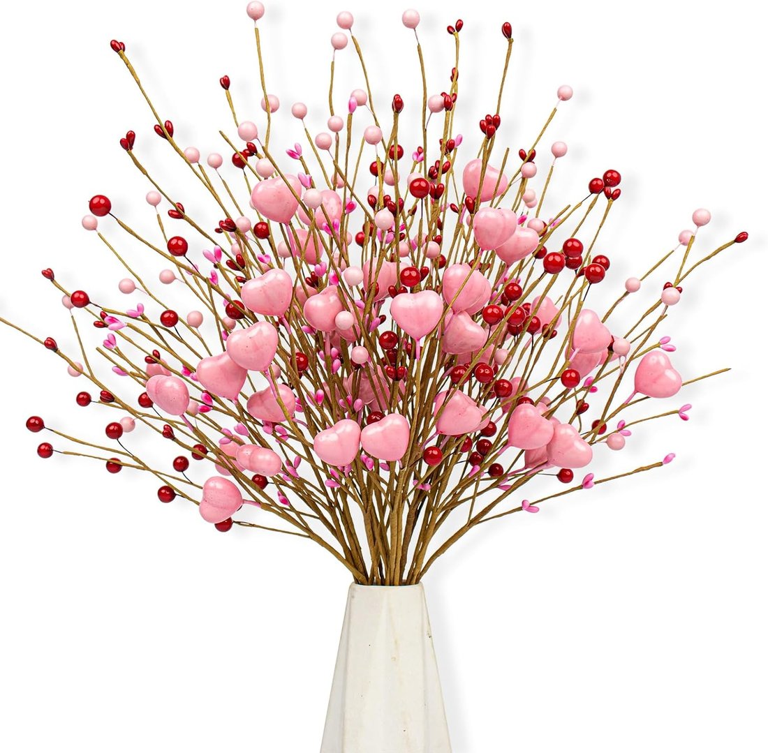 Romance in Bloom: Pink Heart & Berry Floral Stems (Valentine's Edition)