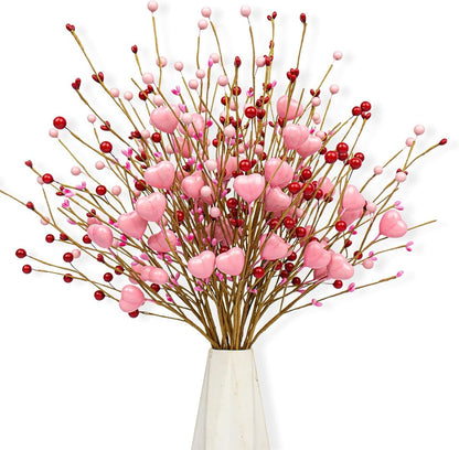 Romance in Bloom: Pink Heart & Berry Floral Stems (Valentine's Edition)