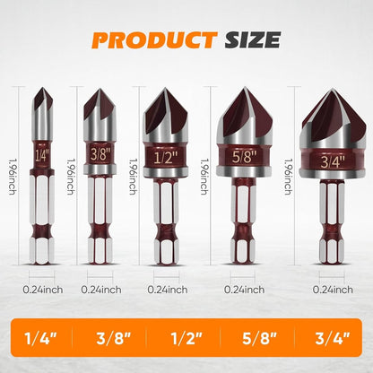 5-Piece HSS Countersink Drill Bit Set
