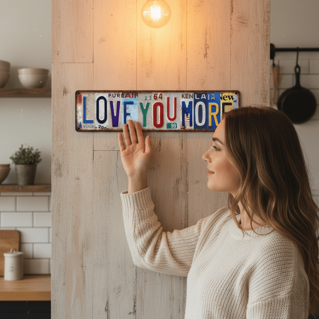 Vintage "Love You More" License Plate Sign