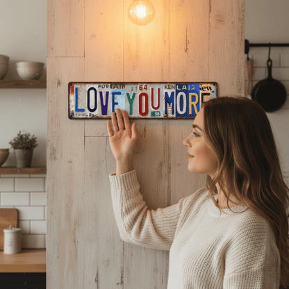 Vintage "Love You More" License Plate Sign