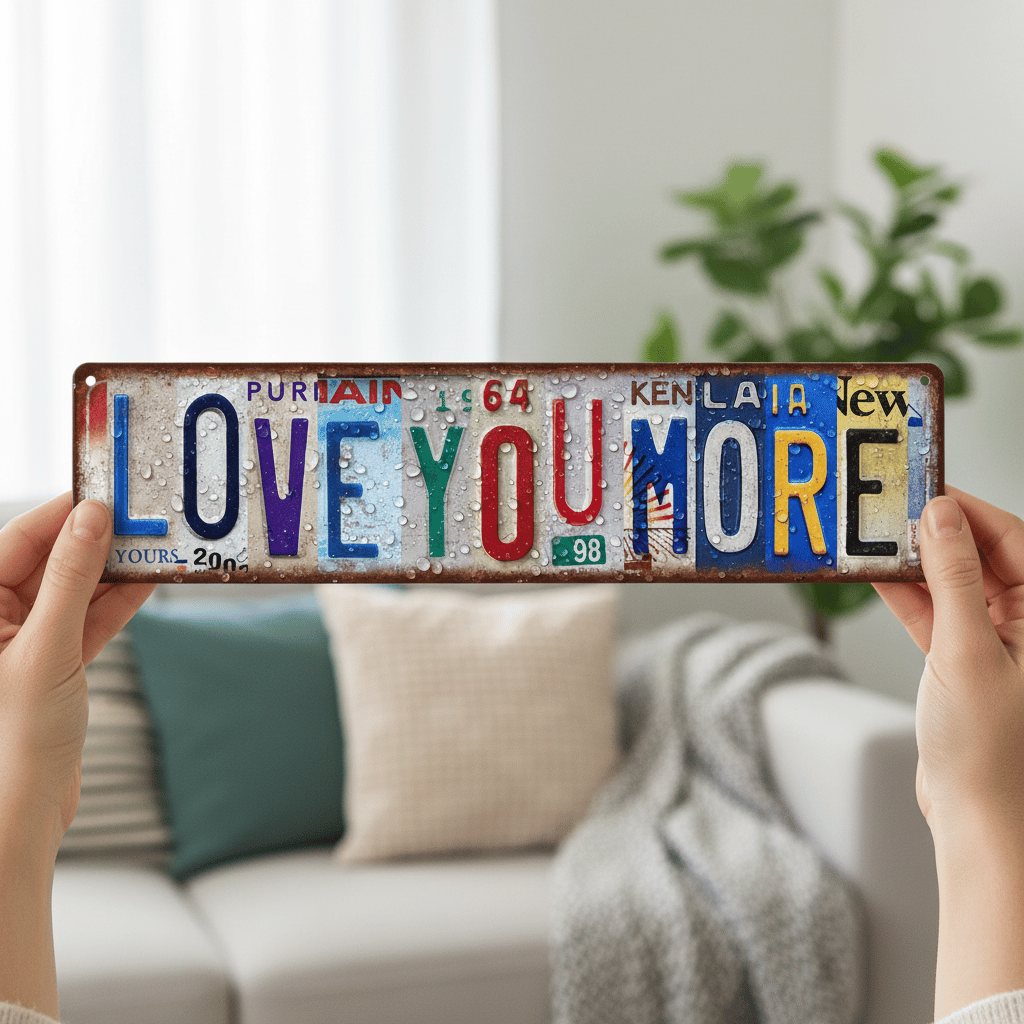 Vintage "Love You More" License Plate Sign