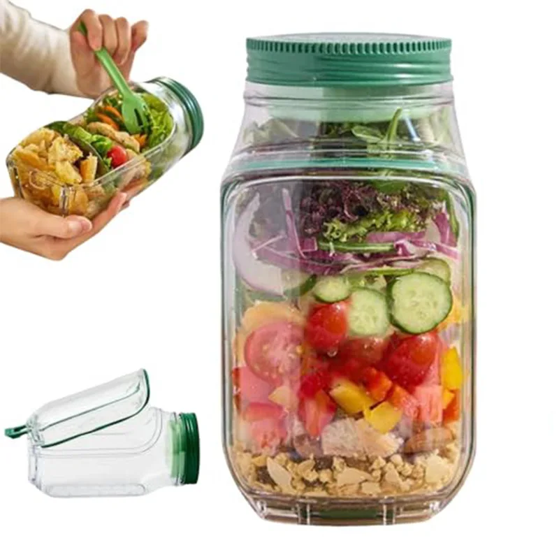 Leak-Proof Salad Jar with Built-In Dressing Bowl