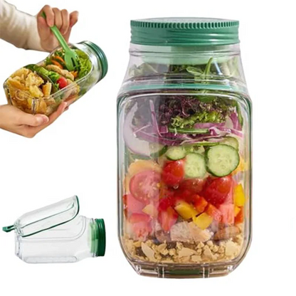 Leak-Proof Salad Jar with Built-In Dressing Bowl