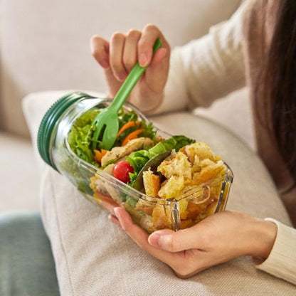 Leak-Proof Salad Jar with Built-In Dressing Bowl