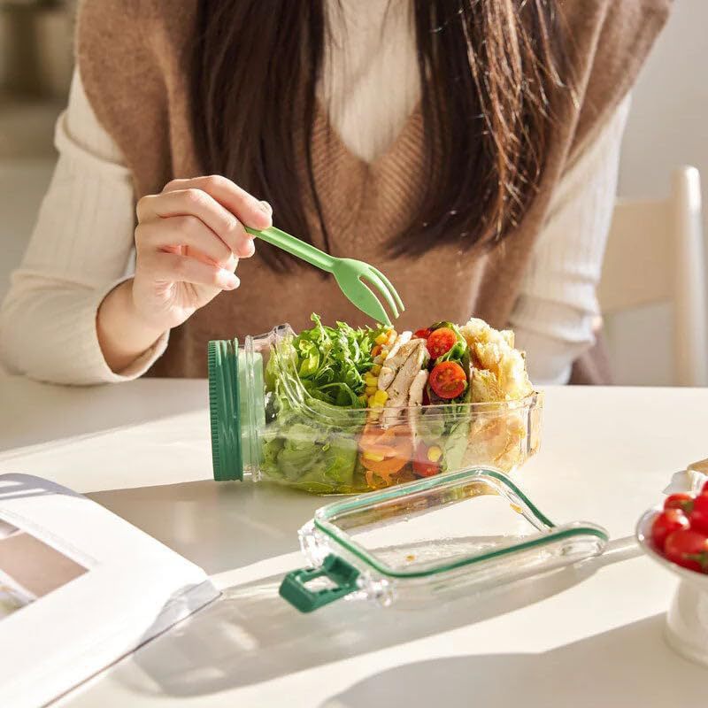 Leak-Proof Salad Jar with Built-In Dressing Bowl