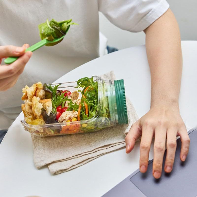 Leak-Proof Salad Jar with Built-In Dressing Bowl