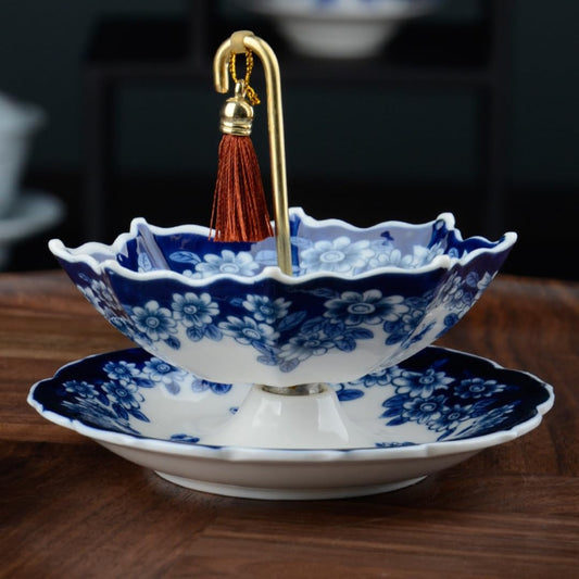 5,000 Years of Handcrafted Pottery—Blue&White Porcelain Umbrella-Shaped Tea Strainer Set
