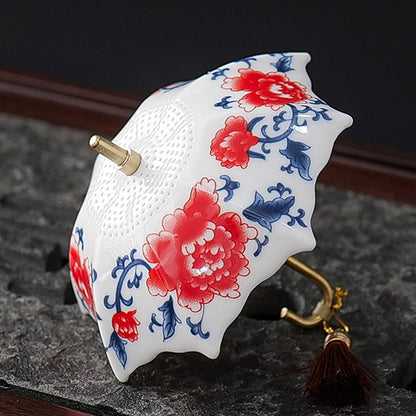 5,000 Years of Handcrafted Pottery—Blue&White Porcelain Umbrella-Shaped Tea Strainer Set