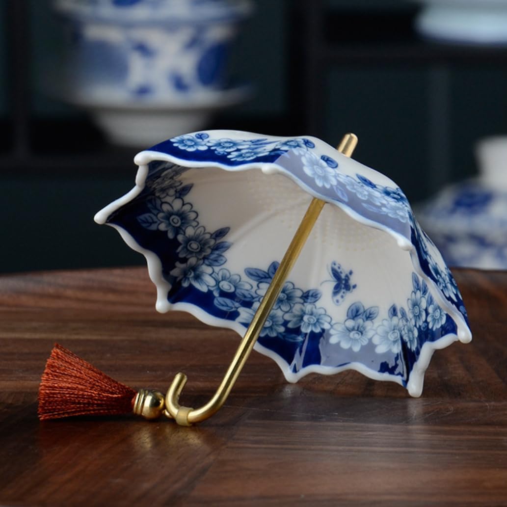 5,000 Years of Handcrafted Pottery—Blue&White Porcelain Umbrella-Shaped Tea Strainer Set