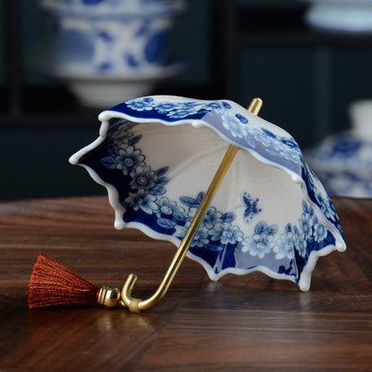 5,000 Years of Handcrafted Pottery—Blue&White Porcelain Umbrella-Shaped Tea Strainer Set