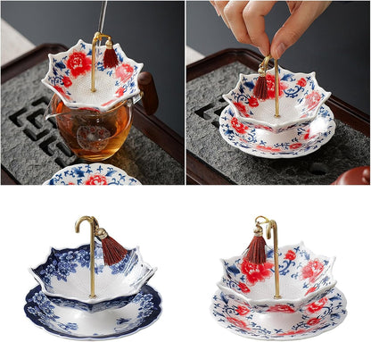 5,000 Years of Handcrafted Pottery—Blue&White Porcelain Umbrella-Shaped Tea Strainer Set