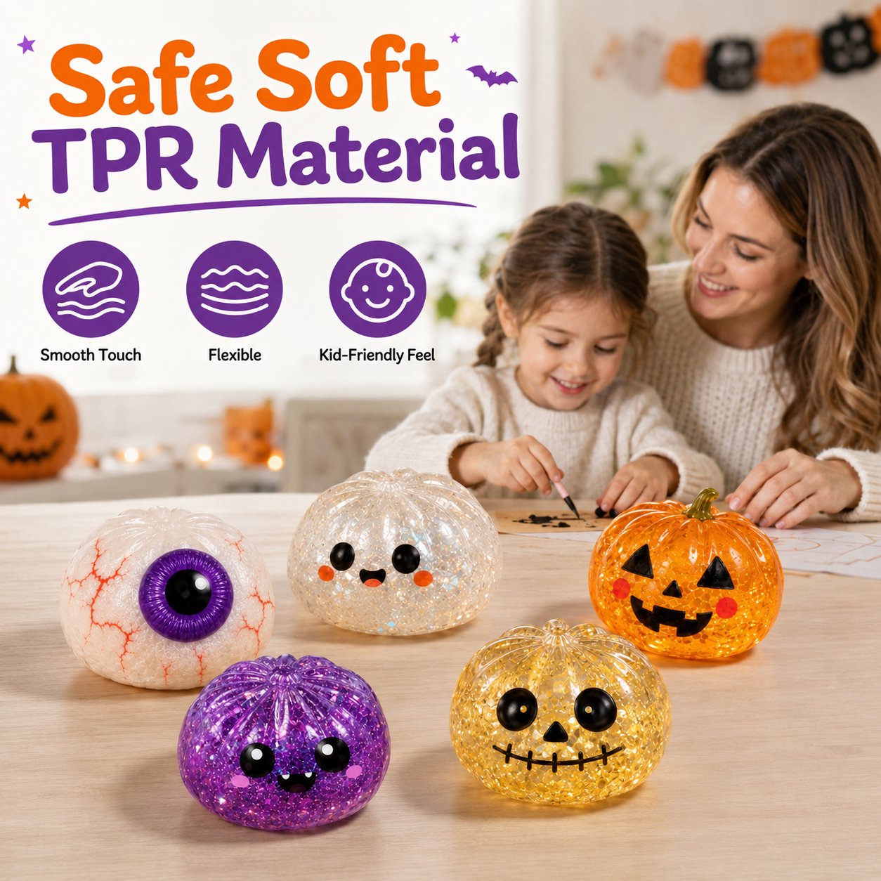 🎃 Halloween Squishy Squeeze Toy – 5 Styles Soft Pumpkin & Eyeball Fidget Toys