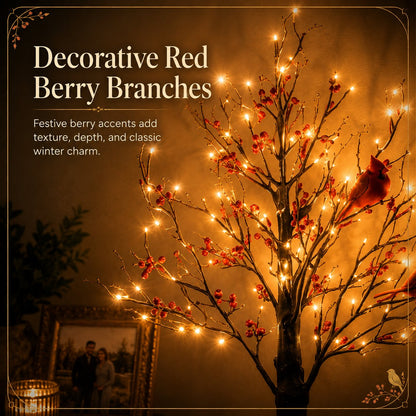 Vintage Glowing Cardinal Tree With Berries