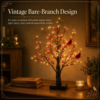 Vintage Glowing Cardinal Tree With Berries