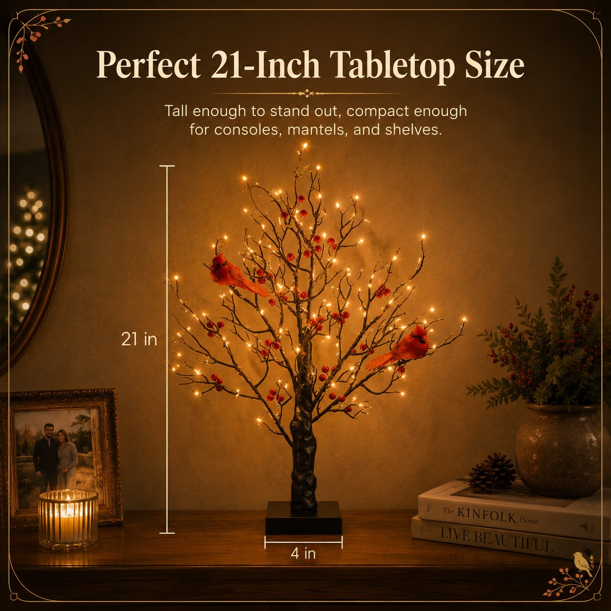 Vintage Glowing Cardinal Tree With Berries