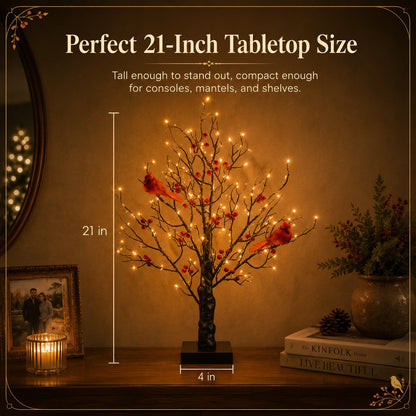 Vintage Glowing Cardinal Tree With Berries
