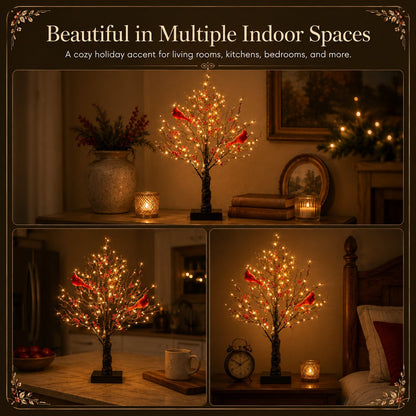 Vintage Glowing Cardinal Tree With Berries