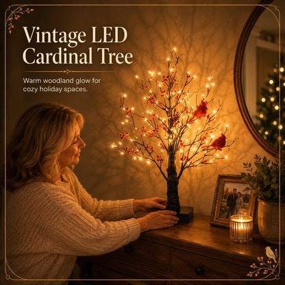 Vintage Glowing Cardinal Tree With Berries