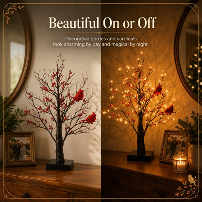 Vintage Glowing Cardinal Tree With Berries