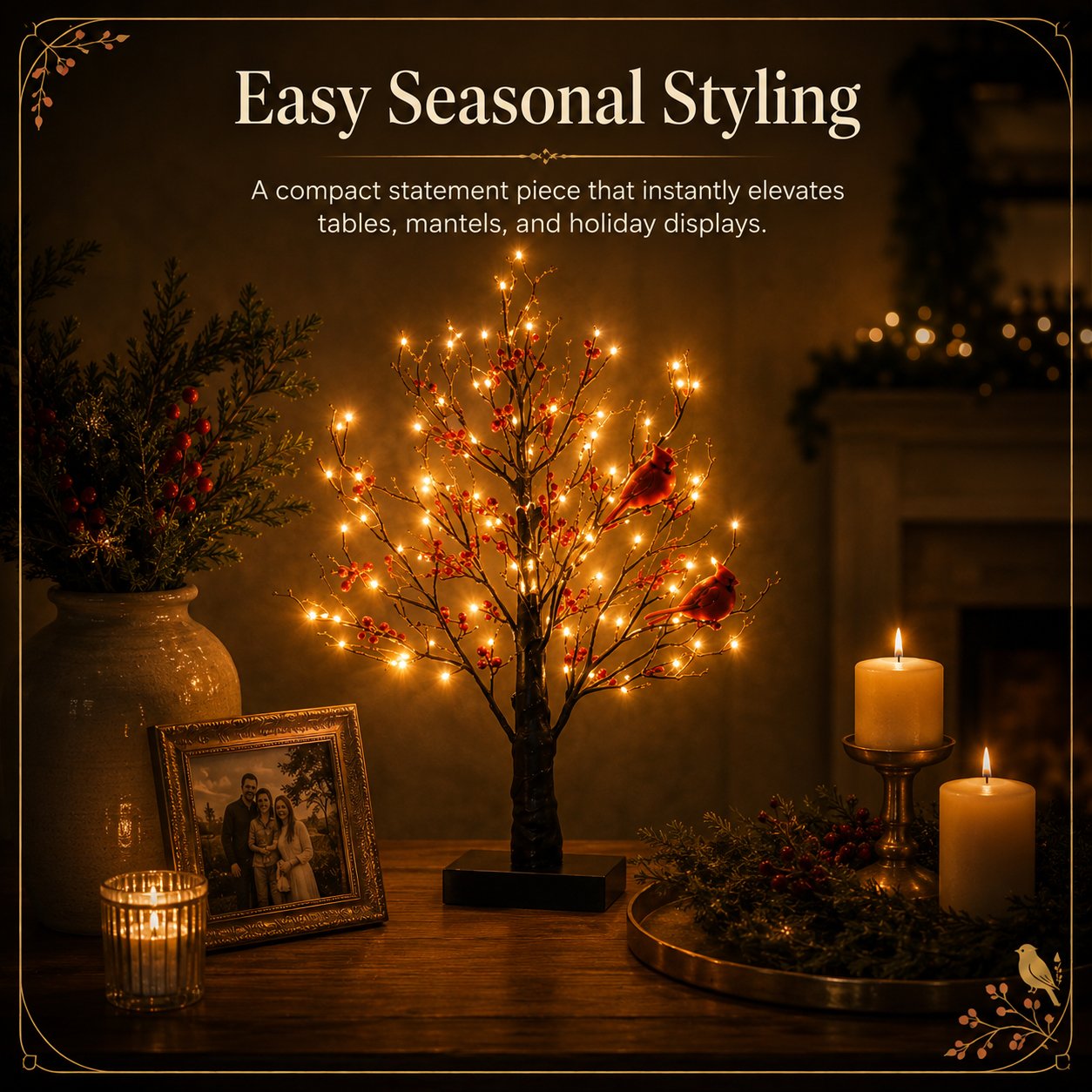 Vintage Glowing Cardinal Tree With Berries