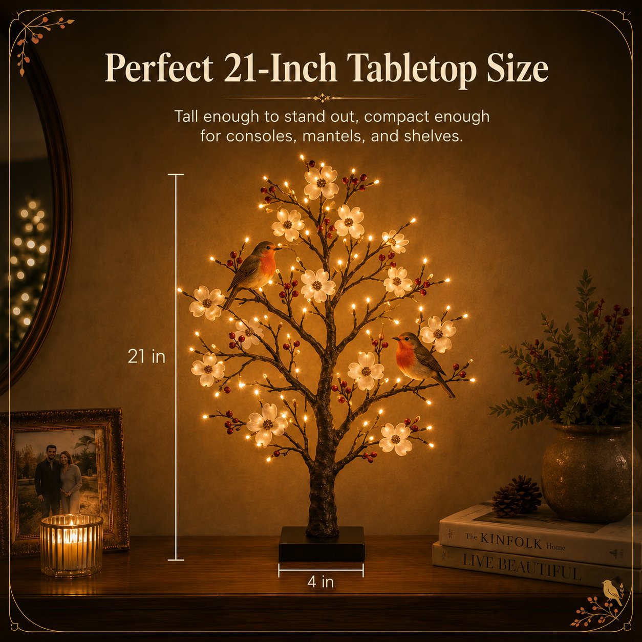 Vintage Glowing Cardinal Tree With Berries