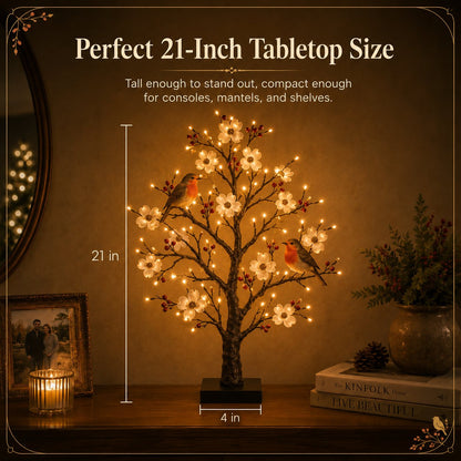 Vintage Glowing Cardinal Tree With Berries