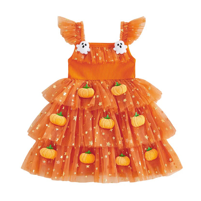 🎃 Baby Girl Halloween Pumpkin Ghost Tulle Dress 👻 Princess Costume