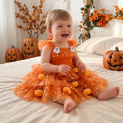 🎃 Baby Girl Halloween Pumpkin Ghost Tulle Dress 👻 Princess Costume