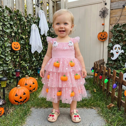 🎃 Baby Girl Halloween Pumpkin Ghost Tulle Dress 👻 Princess Costume