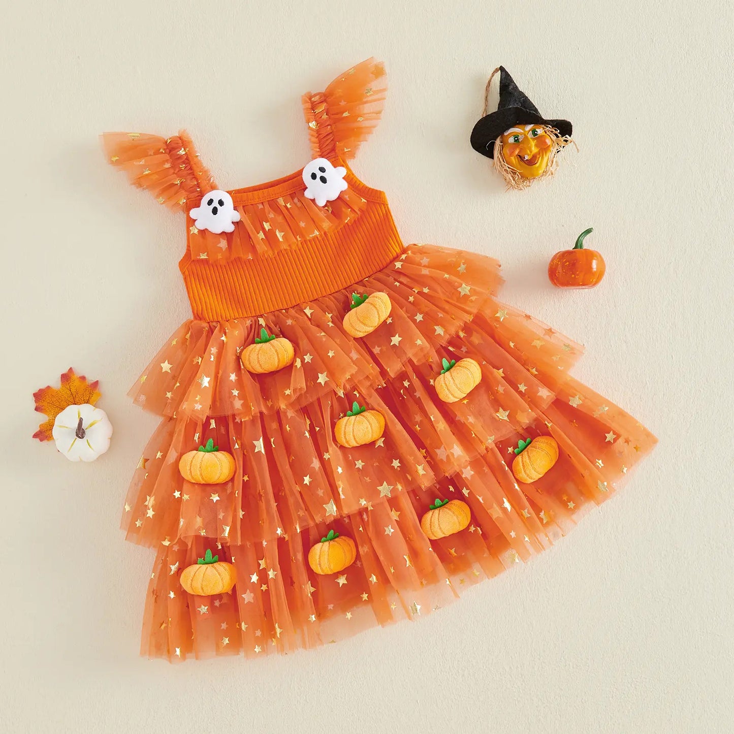 🎃 Baby Girl Halloween Pumpkin Ghost Tulle Dress 👻 Princess Costume