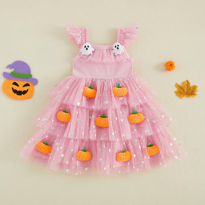🎃 Baby Girl Halloween Pumpkin Ghost Tulle Dress 👻 Princess Costume