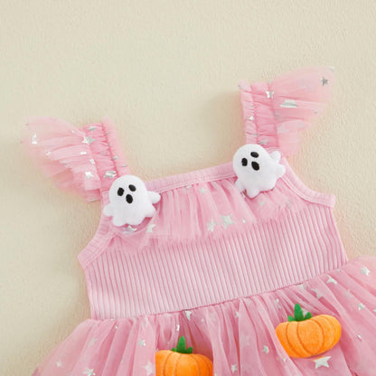 🎃 Baby Girl Halloween Pumpkin Ghost Tulle Dress 👻 Princess Costume