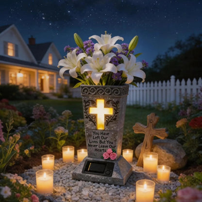 🕯️ Light Their Memory Forever | Solar LED Grave Vase