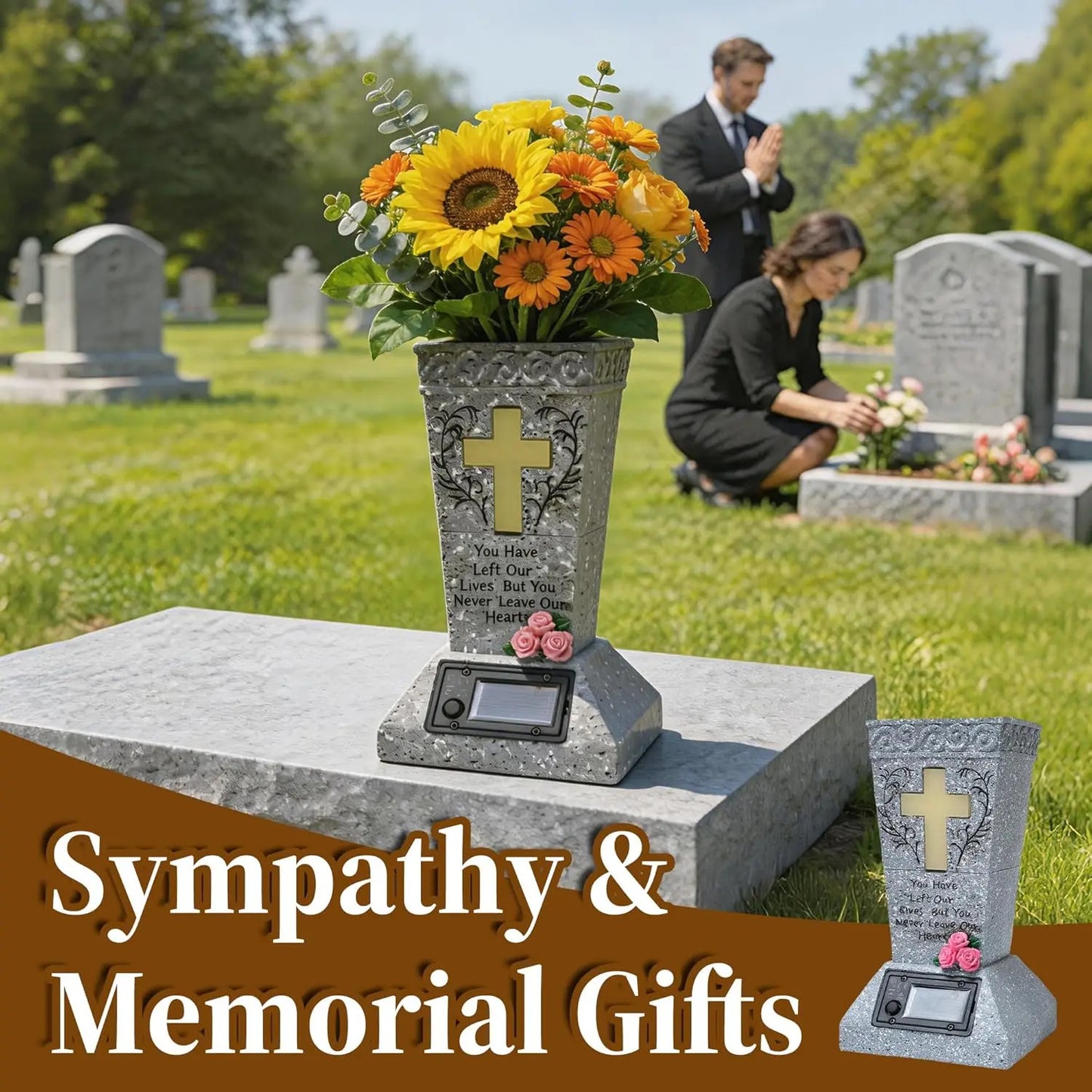 🕯️ Light Their Memory Forever | Solar LED Grave Vase