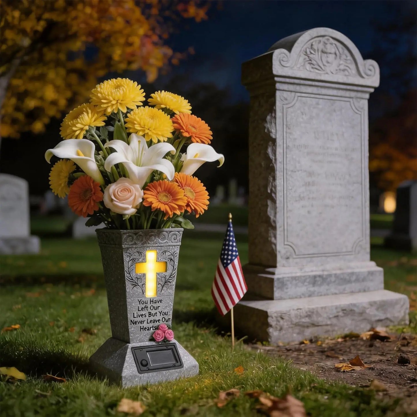 🕯️ Light Their Memory Forever | Solar LED Grave Vase