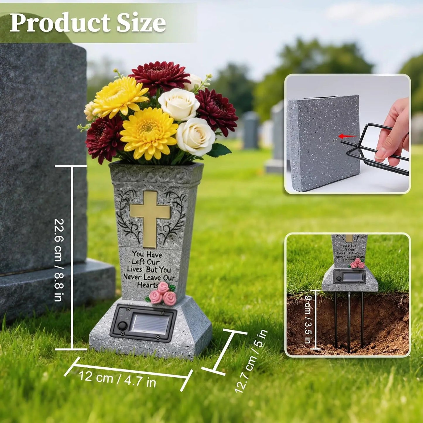 🕯️ Light Their Memory Forever | Solar LED Grave Vase