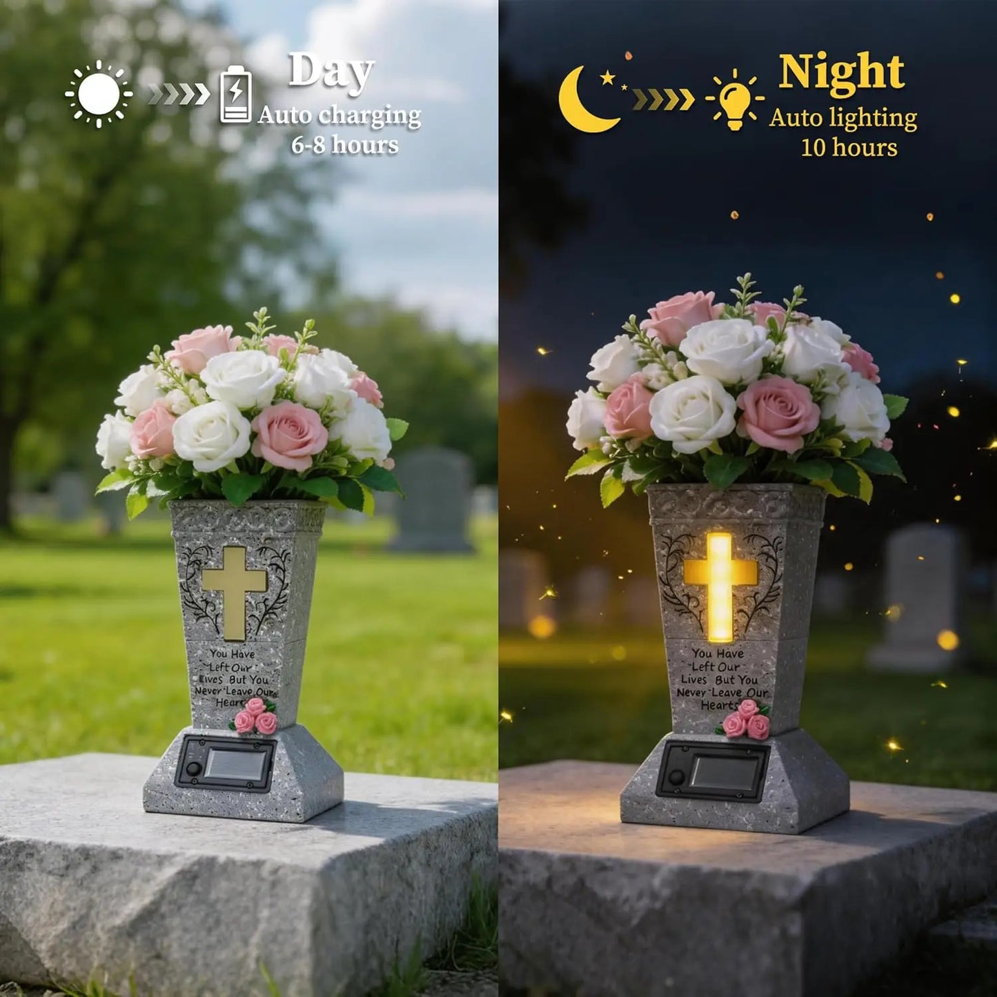 🕯️ Light Their Memory Forever | Solar LED Grave Vase