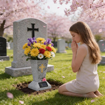 🕯️ Light Their Memory Forever | Solar LED Grave Vase
