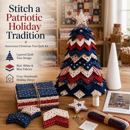 🔥LAST DAY 50% OFF - 🎄Americana Christmas Tree Quilt Kit – Easy Layered Fabric Holiday Décor for Quilting Lovers