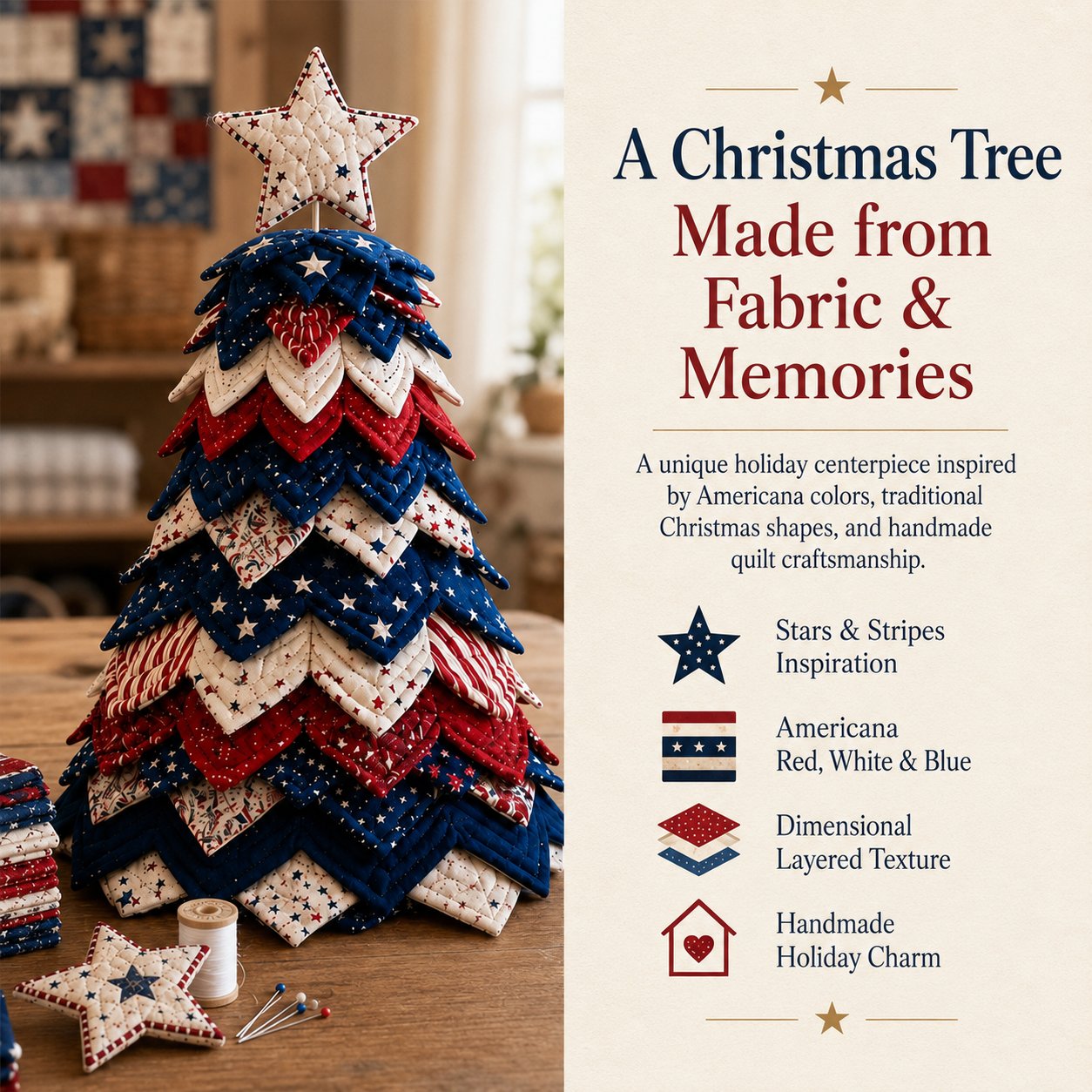 🔥LAST DAY 50% OFF - 🎄Americana Christmas Tree Quilt Kit – Easy Layered Fabric Holiday Décor for Quilting Lovers