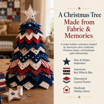 🔥LAST DAY 50% OFF - 🎄Americana Christmas Tree Quilt Kit – Easy Layered Fabric Holiday Décor for Quilting Lovers
