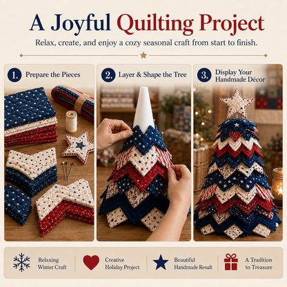 🔥LAST DAY 50% OFF - 🎄Americana Christmas Tree Quilt Kit – Easy Layered Fabric Holiday Décor for Quilting Lovers