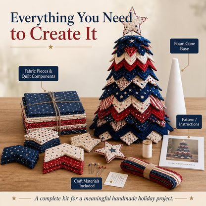 🔥LAST DAY 50% OFF - 🎄Americana Christmas Tree Quilt Kit – Easy Layered Fabric Holiday Décor for Quilting Lovers