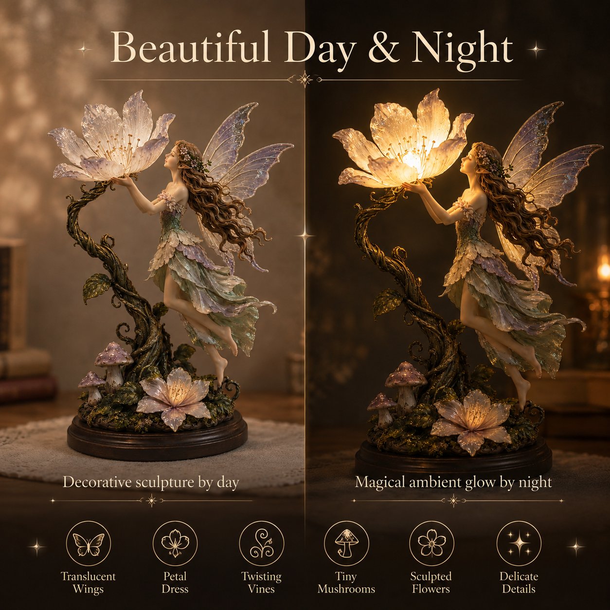 🧚Enchanted Fairy Flower Lamp – Illuminated Woodland Sculpture