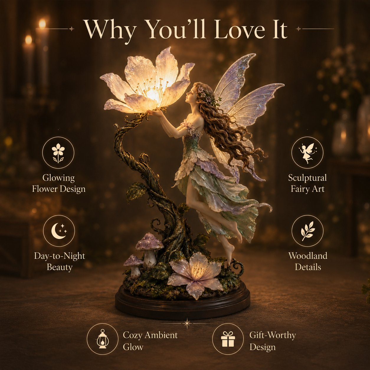 🧚Enchanted Fairy Flower Lamp – Illuminated Woodland Sculpture