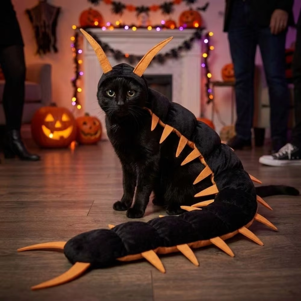 😼🕷Halloween Cat Centipede Costume, Funny Pet Role Play Outfit with Adjustable Shoulder Straps